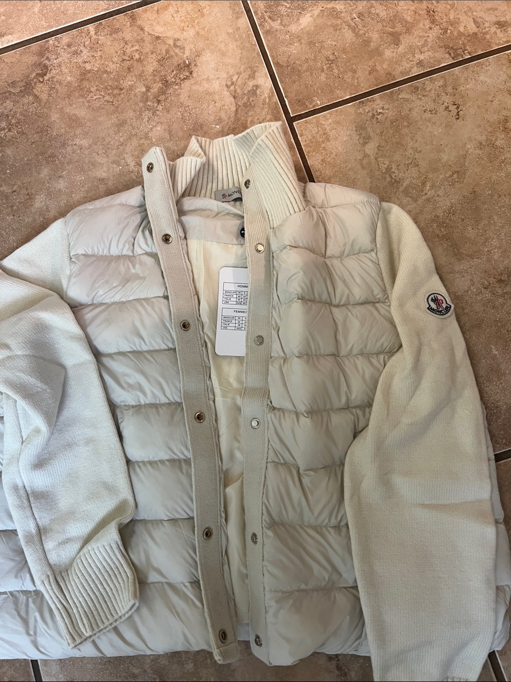 Moncler Cream Quilted Knit-Sleeve sweater puffer Jacket medium nwt ivory cream
